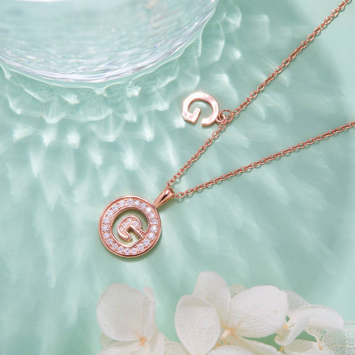 G pendant S925 silver plated rose gold Moissanite light luxury letter necklace